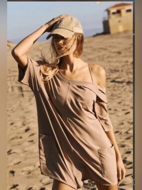 Free People - Casual Oversized  Romper in Mocha Latte Size Large.